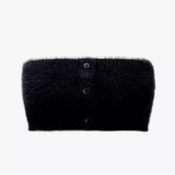 Jacquemus Tops - Jacquemus le bandeau Neve Black Fuzzy Tube Crop Top